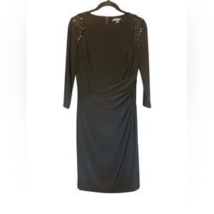 Lauren Ralph Lauren Women's Black Long Sleeve Dress Sequin Mesh Shoulder Size 8